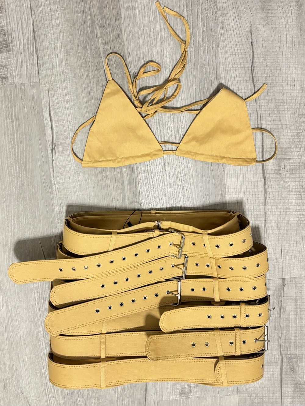 Yellow Women's Triangle Bikini Top and Wide Waist Belt Set
